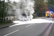 Mercedes brennt bei Buchholz aus, Feuerwehr Steinbergen löscht