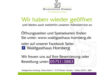 Waldgasthaus Homberg wieder geöffnet, Abholservice bleibt bestehen