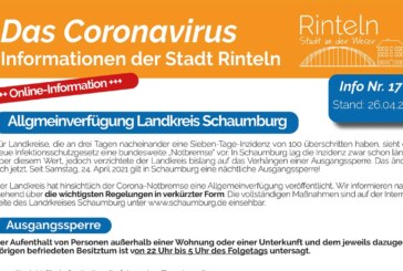 Stadt Rinteln veröffentlicht Corona-Flyer Nr. 17 / Hinweise zu Ausgangssperre & Regelungen