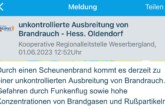 Warn-App „BIWAPP“ warnt vor unkontrollierter Ausbreitung von Brandrauch in Hessisch Oldendorf
