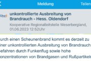 Warn-App „BIWAPP“ warnt vor unkontrollierter Ausbreitung von Brandrauch in Hessisch Oldendorf